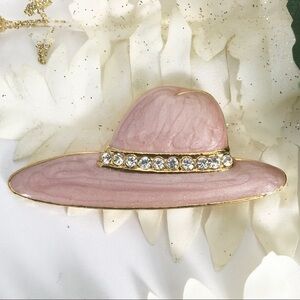 Pink Hat Pin 18 Kt Gold Crystal European Enamel Brooch New Hand Painted